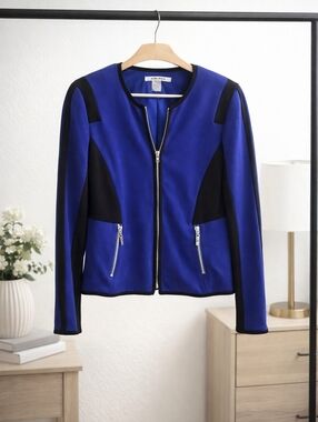 Nygard Colorblock Zip Blazer Jacket Blue Black Womens 10